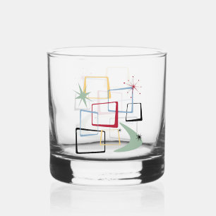 1950s Atomic Squares Stars Boomerang Mid Century Whiskey Glass