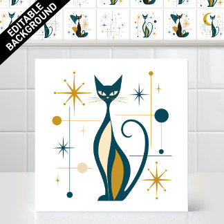 1950s Atomic Stars Mid Century Modern Retro Cats Tile