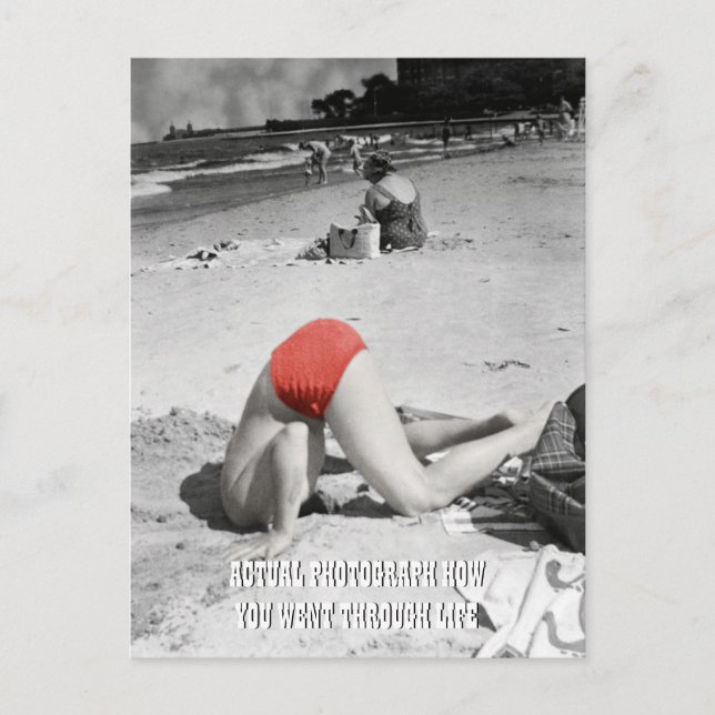 1950's Beach Guy Man Head in the Sand Photograph Postcard (Front)