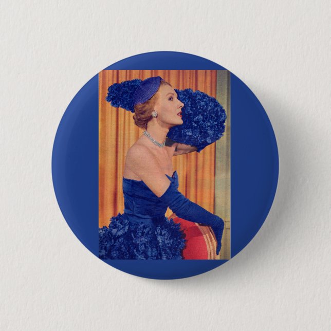 1950s beautiful in blue 6 cm round badge (Front)