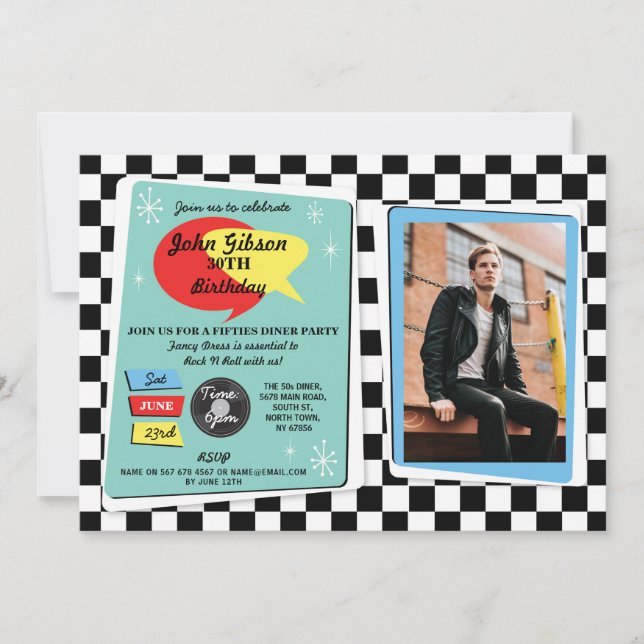 1950s Birthday Fifties Retro Rock N Roll Invite (Front)