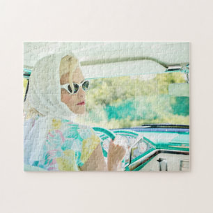 1950's Blond in a Turquoise Thunderbird Jigsaw Puzzle