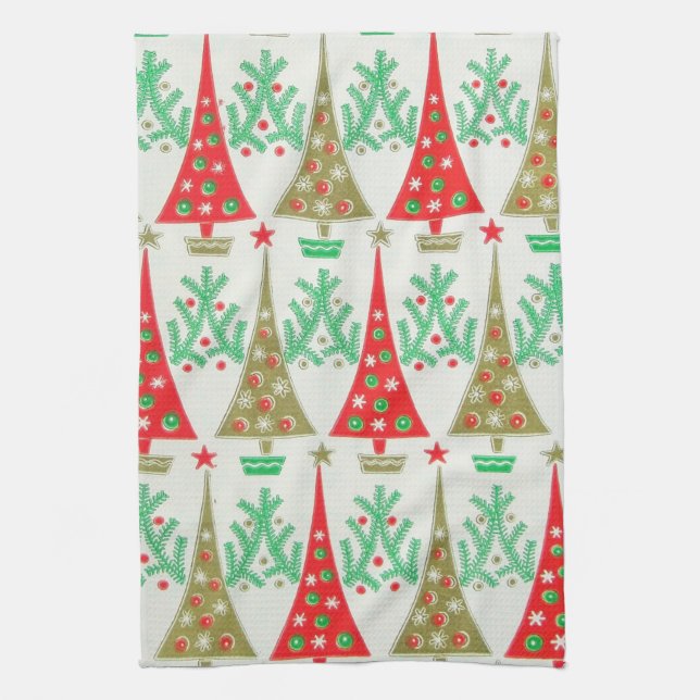 1950s Cartoon Christmas Tree Kitchen Towel (Vertical)