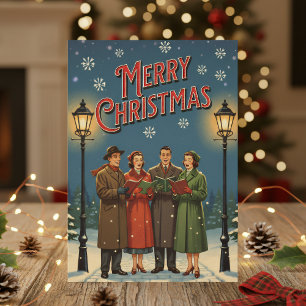 1950s Christmas Card – Vintage Carolers in Snow