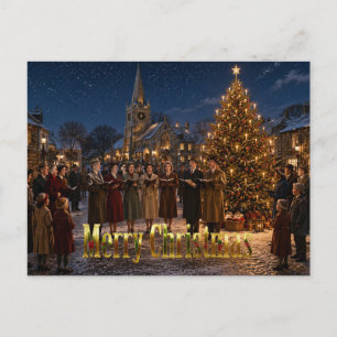 1950s Christmas Carol Singers the Village Square Holiday Postcard