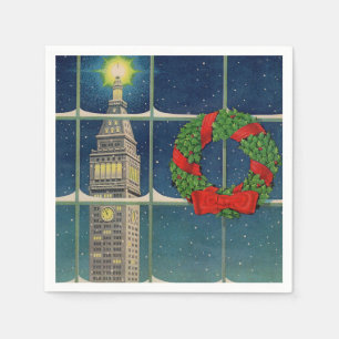 1950s Christmas in the city Napkin