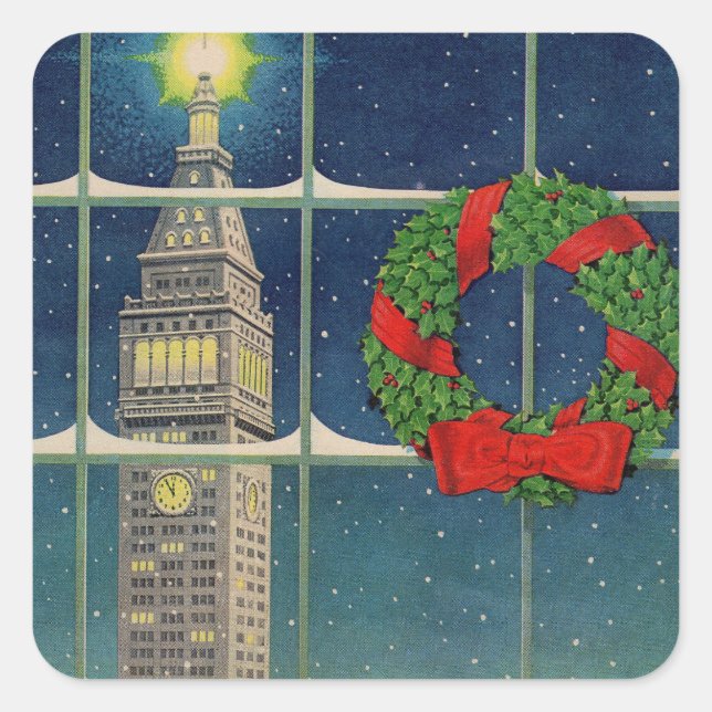 1950s Christmas in the city Square Sticker (Front)