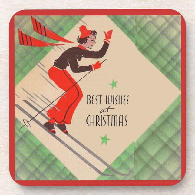 1950s Christmas skier Coaster (Front)