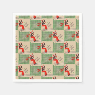 1950s Christmas skier Napkin