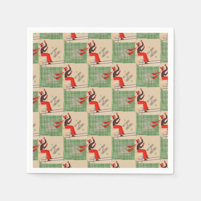 1950s Christmas skier Napkin (Front)