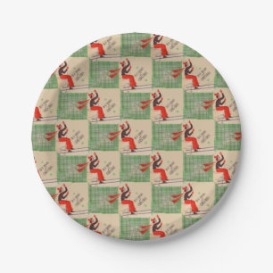 1950s Christmas skier Paper Plate