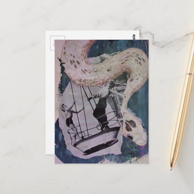 1950s Circus Act and a Snake Collage Postcard (Front/Back In Situ)