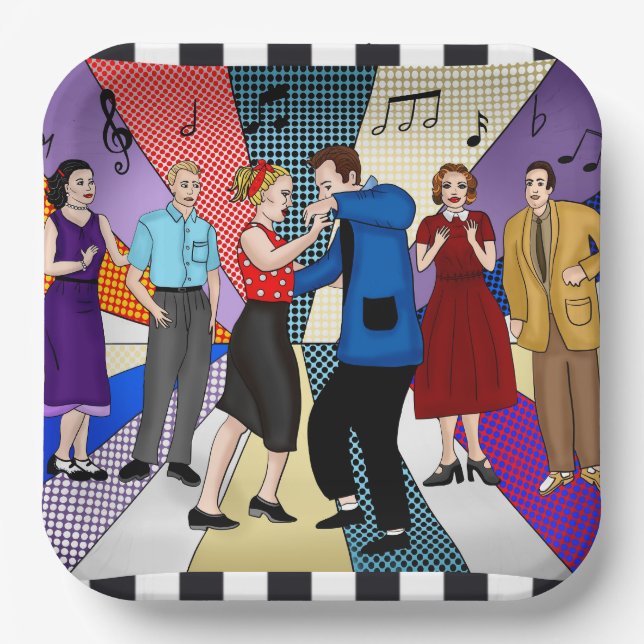 1950's Couple Dancing Retro Themed Birthday  Paper Plate (Front)