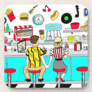 1950's Couple Holding Hands at  Diner    Coaster