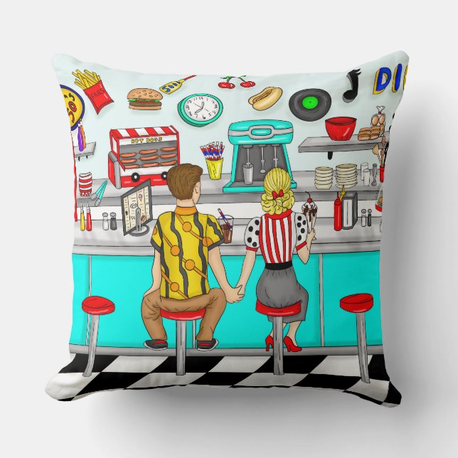 1950's Couple Holding Hands at Diner    Cushion (Front)