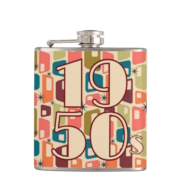 1950s Decade Design Hip Flask (Front)