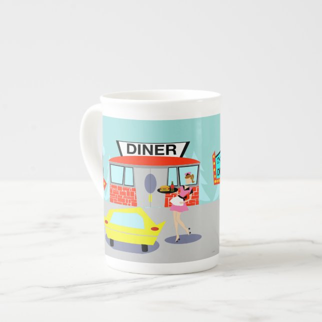 1950's Diner Bone China Mug (Front Left)