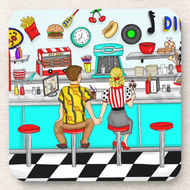 1950's Diner | Couple Holding Hands   Coaster (Front)