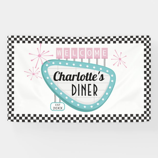1950s Diner Retro Birthday Party Banner – Sock Hop (Horizontal)