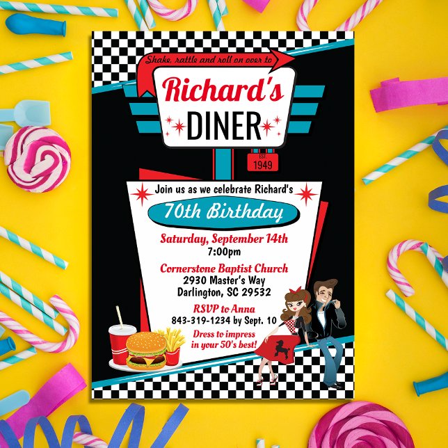 1950's Diner Retro Birthday Party Sock Hop Design Invitation (Creator Uploaded)