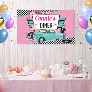 1950's Diner Retro Car Birthday Party Sock Hop Banner