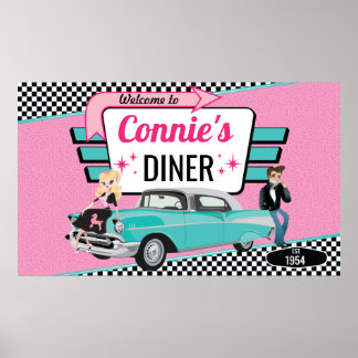 1950's Diner Retro Car Birthday Party Sock Hop Poster