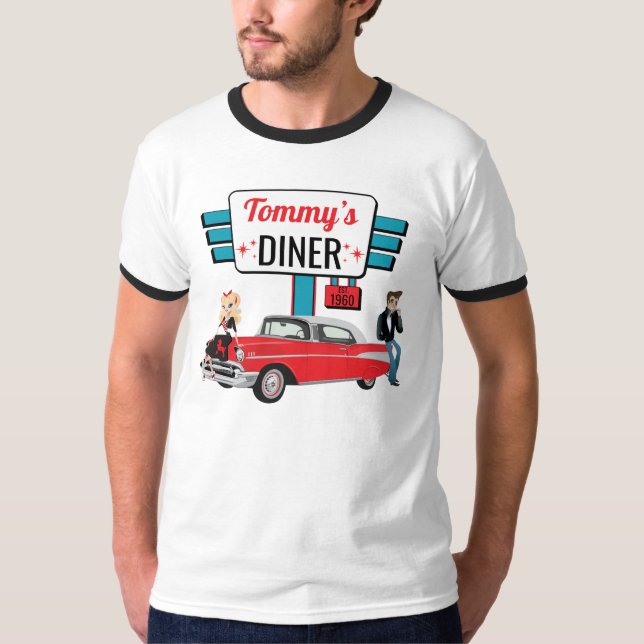 1950's Diner Retro Car Birthday Party Sock Hop T-Shirt (Front)