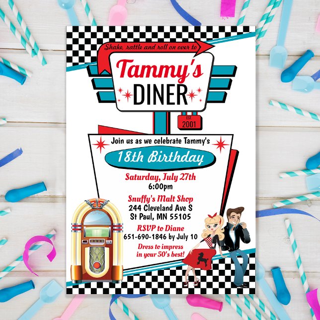 1950's Diner Retro Sock Hop Grease Party Invitation (Creator Uploaded)