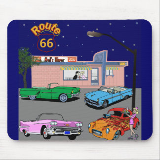 1950s Diner Route 66 and Vintage Cars Mouse Pad
