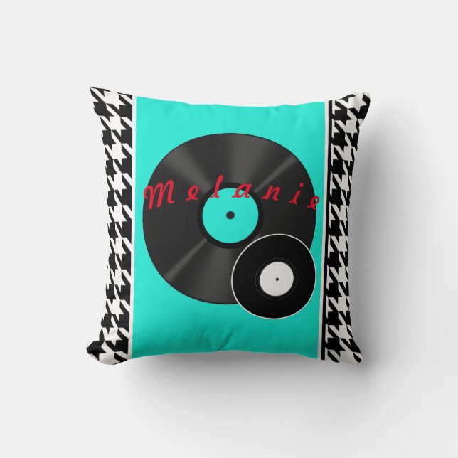 1950s Diner teal black & white chequered retro Cushion (Front)