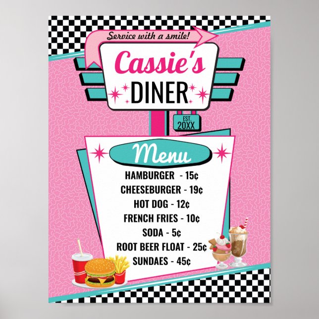 1950's Diner Vintage Menu Poster (Front)