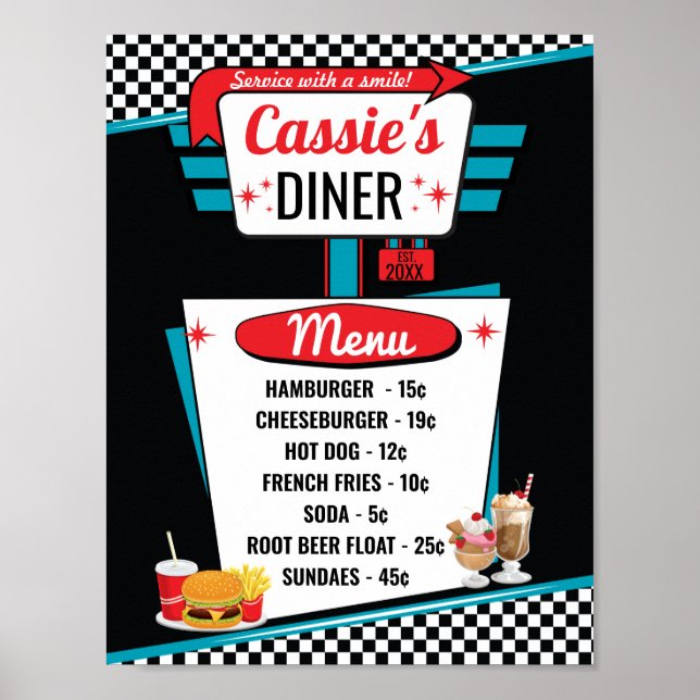 1950's Diner Vintage Menu Poster (Front)