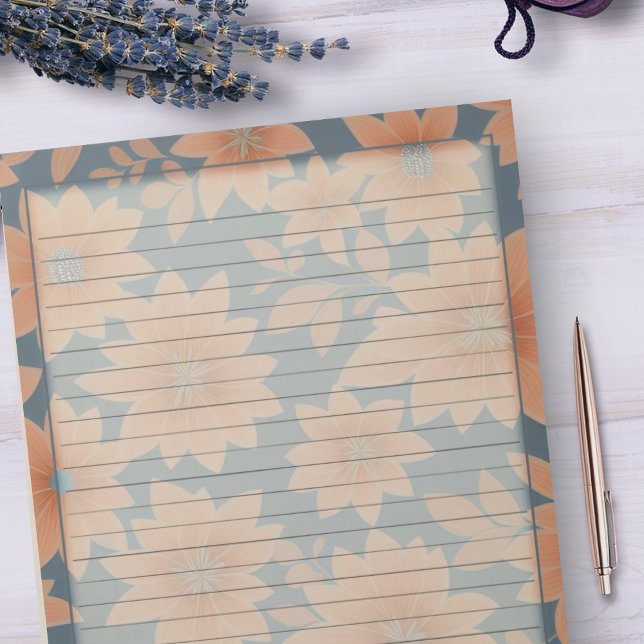 1950s Dusty Blue Orange Retro Mid Century Floral Notepad (Creator Uploaded)