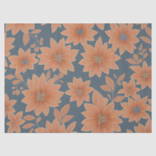 1950s Dusty Blue Orange Retro Mid Century Floral Tissue Paper