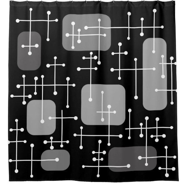 1950s Eames Era Art Crosshairs Black White Shower Curtain (Front)