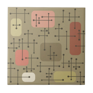 1950s Eames Era Art Crosshairs Botanical Tile