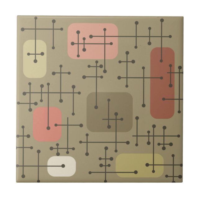 1950s Eames Era Art Crosshairs Botanical Tile (Front)