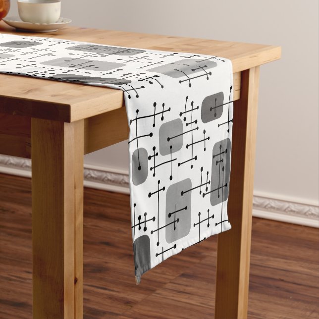 1950s Eames Era Art Crosshairs Grey Short Table Runner (In Situ)