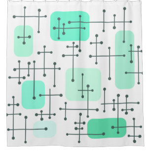1950s Eames Era Art Crosshairs Mint green Shower Curtain