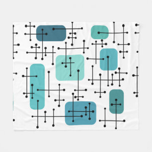 1950s Eames Era Art Crosshairs Turquoise Fleece Blanket