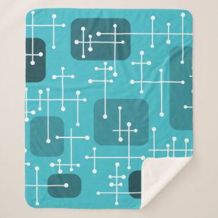 1950s Eames Era Art Crosshairs Turquoise Sherpa Blanket