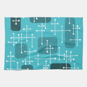 1950s Eames Era Art Crosshairs Turquoise Tea Towel