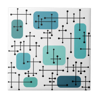 1950s Eames Era Art Crosshairs Turquoise Tile