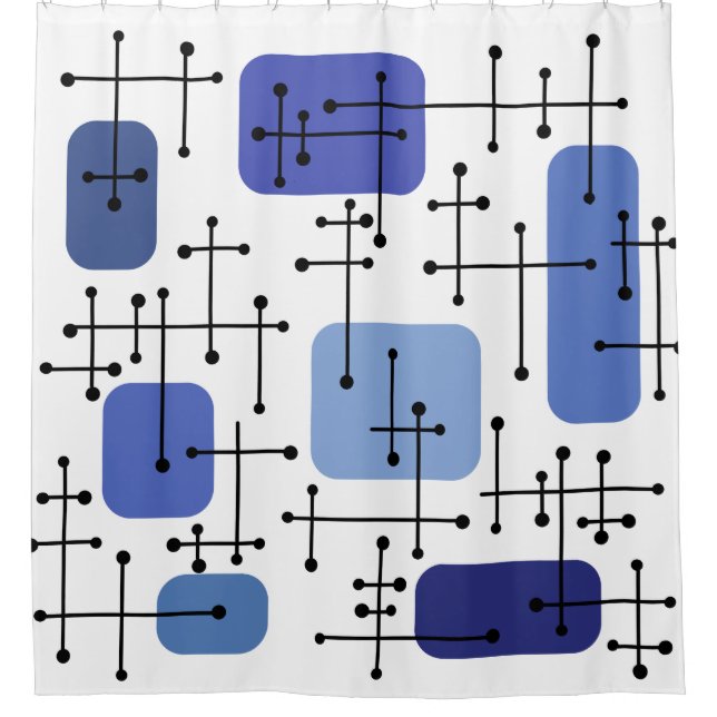 1950s Eames Era Art Crosshairs White Blue Shower Curtain (Front)