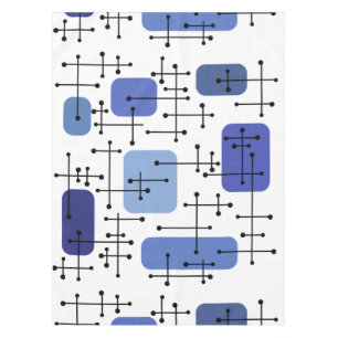 1950s Eames Era Art Crosshairs White Blue Tablecloth