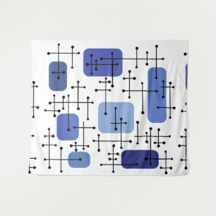 1950s Eames Era Art Crosshairs White Blue Tapestry