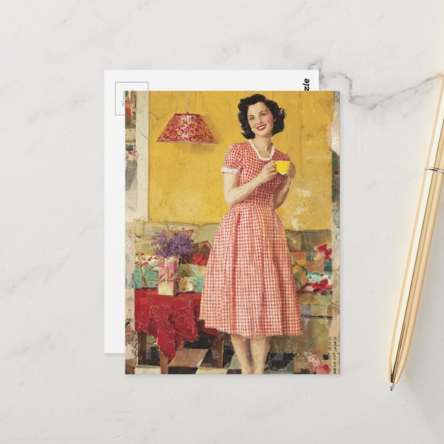 1950s era Lady collage Postcard (Front/Back In Situ)