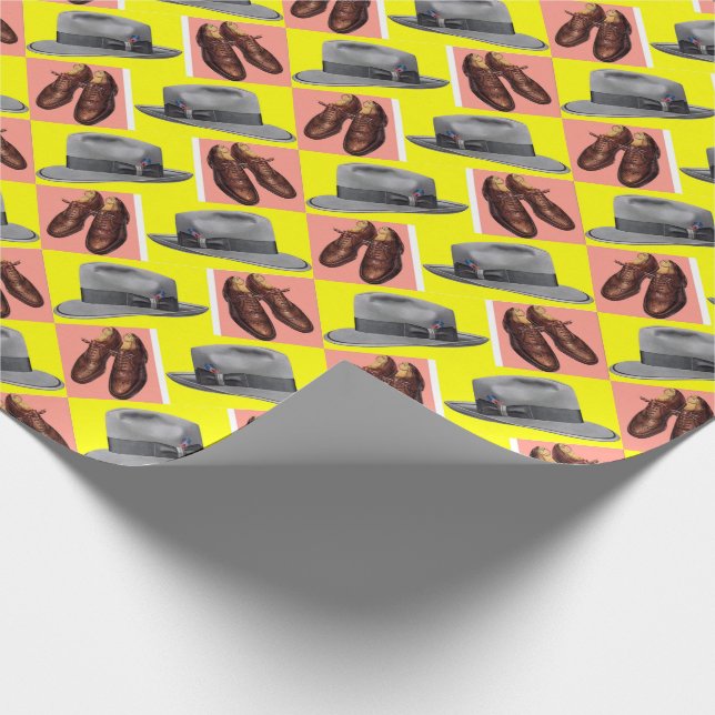 1950s fedora and wingtip shoes print wrapping paper (Corner)
