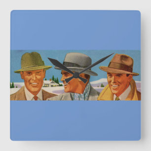1950s fedora-wearing trio square wall clock