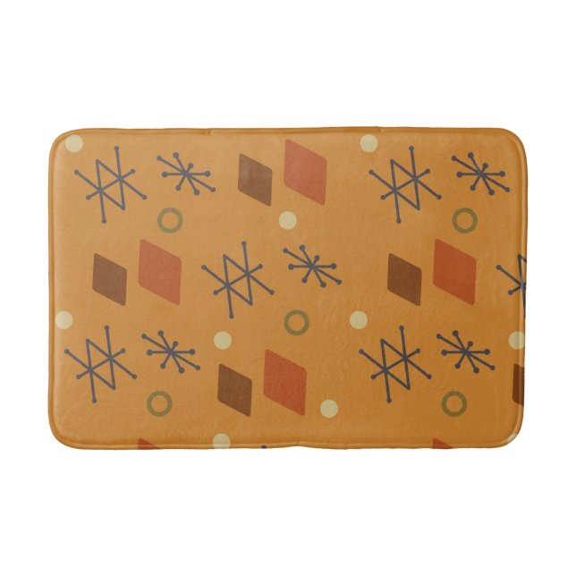 1950s Geometric Abstract Art Burnt Orange Bath Mat (Front)